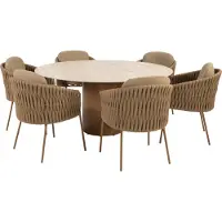 4 Seasons Outdoor Colorado Molina dining tuinset 160xH75 cm rond 7 delig keramiek amber
