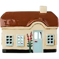 Ib Laursen - Keramieken Huisje Ebeltoft - Beige met Stokrozen - Waxinelichthouder