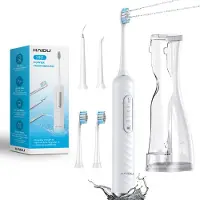 HAIDU Elektrische Tandenborstel Wit met Monddouche en Reservoir – Waterflosser – 3 in 1 – 3 Opzetstukken – Standaard Plus
