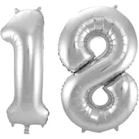 Folat Verjaardag Leeftijd folieballonnen - 18 jaar - zilver - 86 cm - cijferballon groot