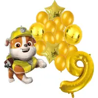 Amscan Paw Patrol Rubble ballonnen pakket - 64x81cm - 9 jaar - Folie Ballon set - Themafeest - Verjaardag - Ballonnen - Versiering - Helium ballon