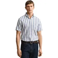Gant overhemd blauw korte mouw gestreept