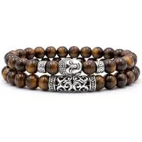 Memphis Heren Kralen Armband Tijgeroog en Buddha Bruin