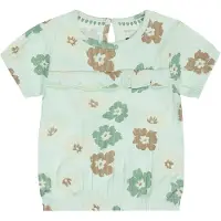 Dirkje gebloemde T-shirt lichtgroen Meisjes Stretchkatoen Ronde hals Bloemen - maat 86