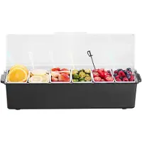 Vevor Gekoelde Kruidencontainer Ingrediëntencontainer met 6 compartimenten (500 ml x 6) Displaystandaard met deksel Pizzastation Pizzatoppingstation Fruitbox Serveertaco's Salade Fruit