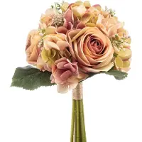 Emerald - Kunstbloem Hortensia Roos Bundel 32cm mauve - Kunstplant voor binnen
