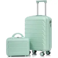 STILVORA Harde koffer 2-delige set – 19 inch trolley met 4 wielen & 14 inch cosmetictas – Lichtgewicht ABS reiskoffer – Stil & soepel verrijdbaar – Mintgroen