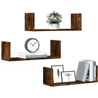 vidaXL Wandschappen 3 st 58x18x18 cm bewerkt hout gerookt eikenkleurig