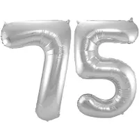 Folat Verjaardag Leeftijd folieballonnen - 75 jaar - zilver - 86 cm - cijferballon groot