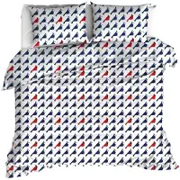 MOODIT Dekbedovertrek Odil Flipo Blue Cuckoo Red Katoen-240 x 200 / 220 cm | Lits-Jumeaux