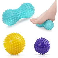 Uraqt Massage Balls, Fascia Ball, Set of 3, Hedgehog Ball Set, Spiked Massage Ball, Hard, Massage Balls with Nubs, for Back, Legs, Feet, Hands