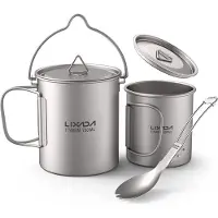 Lixada Titanium Pot Camping Portable Titanium Water Portable Cup met inklapbare handgreep (300 ml,