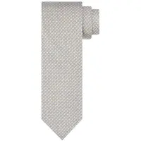 Profuomo Beige zijden das met fijn blauw patroon
