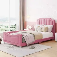 STILVORA Kinderbed 90x200 cm – Gestoffeerd Bed Met Rugleuning En Armleuningen – Ook Als Slaapbank – Zonder Matras – Houten Lattenbodem – Roze