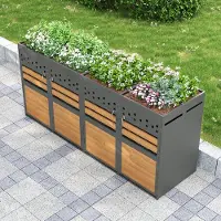 STILVORA Containerombouw Afsluitbaar – Voor Vier Containers 120 Tot 240 Liter – Metaal – Grijs Naturel – Met Plantendak Voor Tuin En Oprit – Koppelbaar