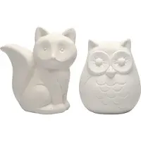 Packlinq Spaarpot, uil en vos, H: 9 cm, wit, 2 stuk/ 1 doos