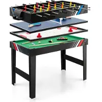 Costway Multispeeltafel, 4-in-1 tafelvoetbaltafel met biljart, push hockey, tafeltennis, multifunctionele tafel, tafelvoetbalaccessoires, voor thuisspeelkamer, feestbars