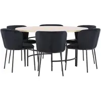 Ebuy24 Copenhagen eethoek tafel Ø140cm en 6 stoelen whitewash, zwart.