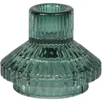 Talking Tables Sage Glass Candlestick, klein, geribbeld, dinerkaarsen, woonaccessoires, accessoires, binnen- en buitengebruik, grijsgroen