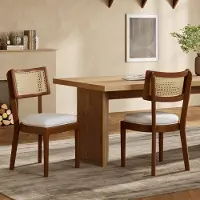 STILVORA Eetkamerstoelen - Set van 2 - Modern Design met Rattan Rugleuning - Voor Eetkamer en Woonkamer - Massief Houten Frame - Walnoot