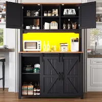 STILVORA Keukenkast Dressoir - Hoog Met Schuifdeuren En LED-Decoratie - Magnetische Kleppen En Verstelbare Planken - MDF;Metaal - 115x40x174,7 cm - Zwart