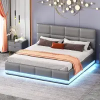 STILVORA Gestoffeerd Bed 160x200 Cm – Ledverlichting Met Afstandsbediening – Hydraulische Opbergruimte – Zonder Matras – Modern Kunstleer – Grijs