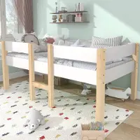 STILVORA Hoogslaper 90x200 cm - Kinderbedden Met Veiligheidsbeugel - Eenpersoonsbed - Massief Hout - Wit