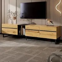 STILVORA TV-Lowboard - 180x38x45 cm - Klepvak Met Hydraulische Demper En Open Vakken - Voor De Woonkamer - Spaanplaat - Houtkleur