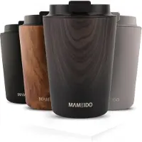 Mameido Thermosbeker 350 ml, 470 ml en 700 ml, dichte koffiebeker voor onderweg van roestvrij staal, dubbelwandig geïsoleerd, lekvrij, coffee-to-go beker, warm voor koffie en thee (ebbenhout, 0,35 l)