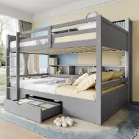 STILVORA Stapelbed 90x200cm - Kinder Dubbelbed Met Uittrekbed En Opbergruimte - Voor Twee Kinderen In Eén Kamer - Grenenhout - Grijs