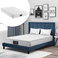 STILVORA Volwassenenbed 140 x 200 cm – Gestoffeerd Bed Met Hoofdbord En Stevige Lattenbodem – Voor Slaapkamer Tiener En Logé – Linnenstof – Met Matras