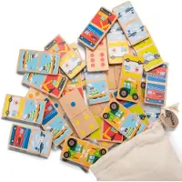 Woet Houten Domino Spel met Voertuigen - Spelletjes voor Kinderen - FSC - Inclusief Opbergzak - Educatief Speelgoed - Vanaf 2 Jaar
