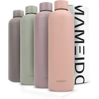 Mameido Roestvrijstalen drinkfles, 1 l, 750 ml en 500 ml, lekvrije thermosfles, waterfles, BPA-vrij, thermosfles, drinkfles roestvrij staal koffie en thee (750 ml, Dusty Pink)