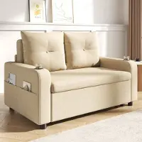 STILVORA Slaapbank - 3-in-1 Functie - Met USB-aansluiting & Drankhouder - Voor Woonkamer & Slaapkamer - Beige