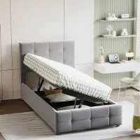 STILVORA Eenpersoonsbedden 90x200 cm - Bed Met Opbergruimte En Comfortabele Stoffering - Fluweel - Grijs