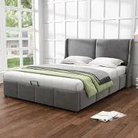 STILVORA Tweepersoonsbedden - 160x200 cm - Hydraulisch Functiebed - Gestoffeerd Bed Met Kussenhoofdbord En Opbergruimte - Fluweel - Grijs
