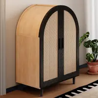 STILVORA Schoenenkast - Rattan Deuren Met Ventilatie - 2 Deuren 3 Legplanken (2 Verstelbaar) - Spaanplaat - 70x40x100 cm - Zwart+Bruin