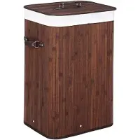 Bakaji wasmand van bamboehout en stof, opvouwbaar, ruimtebesparend, met deksel en handgrepen, inhoud 70 liter, afmetingen 40 x 30 x 60 cm (bruin)
