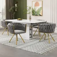 STILVORA Eetkamerstoel - Luxe Velvet Design - Set van 2 - 360° Draaiend met Ergonomische Rugleuning - Voor Eetkamer en Woonkamer - Grijs en Goud
