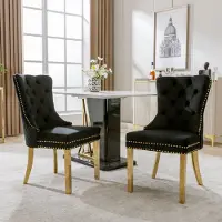 STILVORA Eetkamerstoel - Luxe Velvet Met Ronde Zugringen - Set van 2 - Stijlvol Design Voor Keuken en Woonkamer - Zwart/Goud