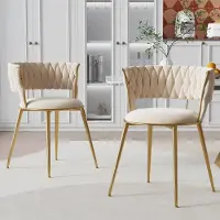 STILVORA Eetkamerstoelen – Luxe Velvet Set van 2 – Modern Hohlbünst Design – Voor Eetkamer of Make-up Kamer – Ivoorkleur