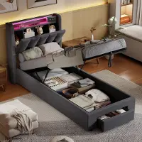 STILVORA Gestoffeerd Bed 90x200 cm - Eenpersoonsbed Met Opbergruimte En LED - Fluweel - Donkergrijs