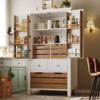 STILVORA Keukenkast - 2 Deuren 5 Laden - Ruime Opbergruimte Met Uitneembare Lattenroosters En Antikantelbescherming - MDF - 80x40x140 cm - Wit