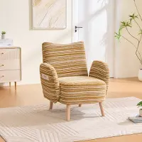 STILVORA Fauteuil 77x81x87 Cm - Met Zijvak Voor Spullen - Ergonomische Leesstoel Voor Woonkamer Slaapkamer Kantoor - Bouclé - Mosterdgeel