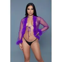 Be Wicked - Bou - Korte Robe met Donsveren - Paars - One Size