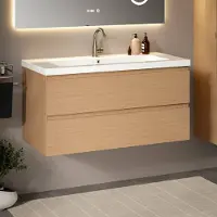Mirlux Badkamermeubel Licht Eiken 100 cm - Wastafel Wit - Badmeubel set - Wastafelmeubel Licht Eiken