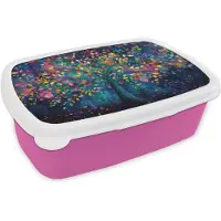 MuchoWow Broodtrommel Roze - Lunchbox Kleurrijk - Boom - Magisch - Abstract - Brooddoos 18x12x6 cm - Brood lunch box - Broodtrommels voor kinderen en volwassenen