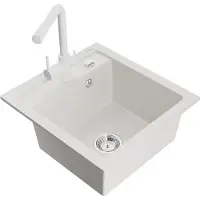 Mexen Vito granieten gootsteen 1-komoer met keukenmengkraan Duero, wit - 6503-20-671600-20