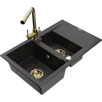 Mexen Gaspar granieten spoelbak 1,5-komoriger met afdruiprek en Duero keukenkraan, zwart/zilver - 6507-73-671600-50