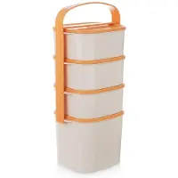 Orion - Vierlaags Kunststof Lunchbox - 2L, 3x1,15L - Beige en Oranje - Handig en Robuust